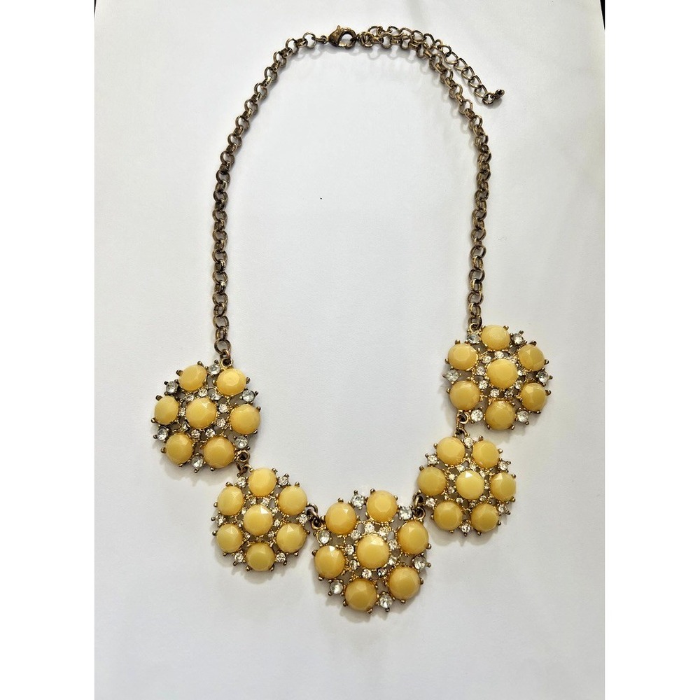 Yellow Cabochon‎ Statement Bib Necklace Rhinestone Cluster Retro Glam Coquette